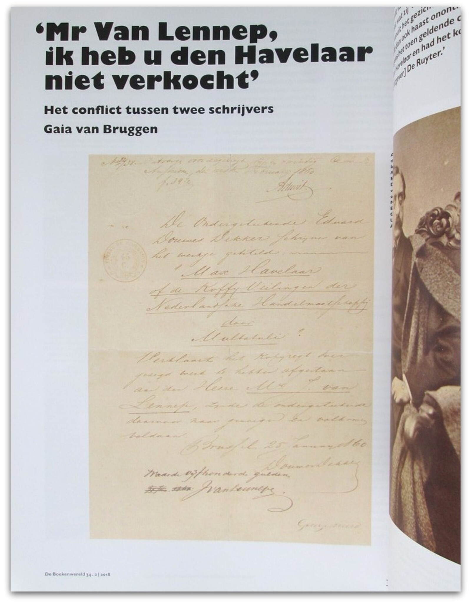 [Multatuli] - 'Mr. Van Lennep, ik heb u den Havelaar niet verkocht' [in: De Boekenwereld Jrg. 34 Nr. 2: De wereld in kleur]