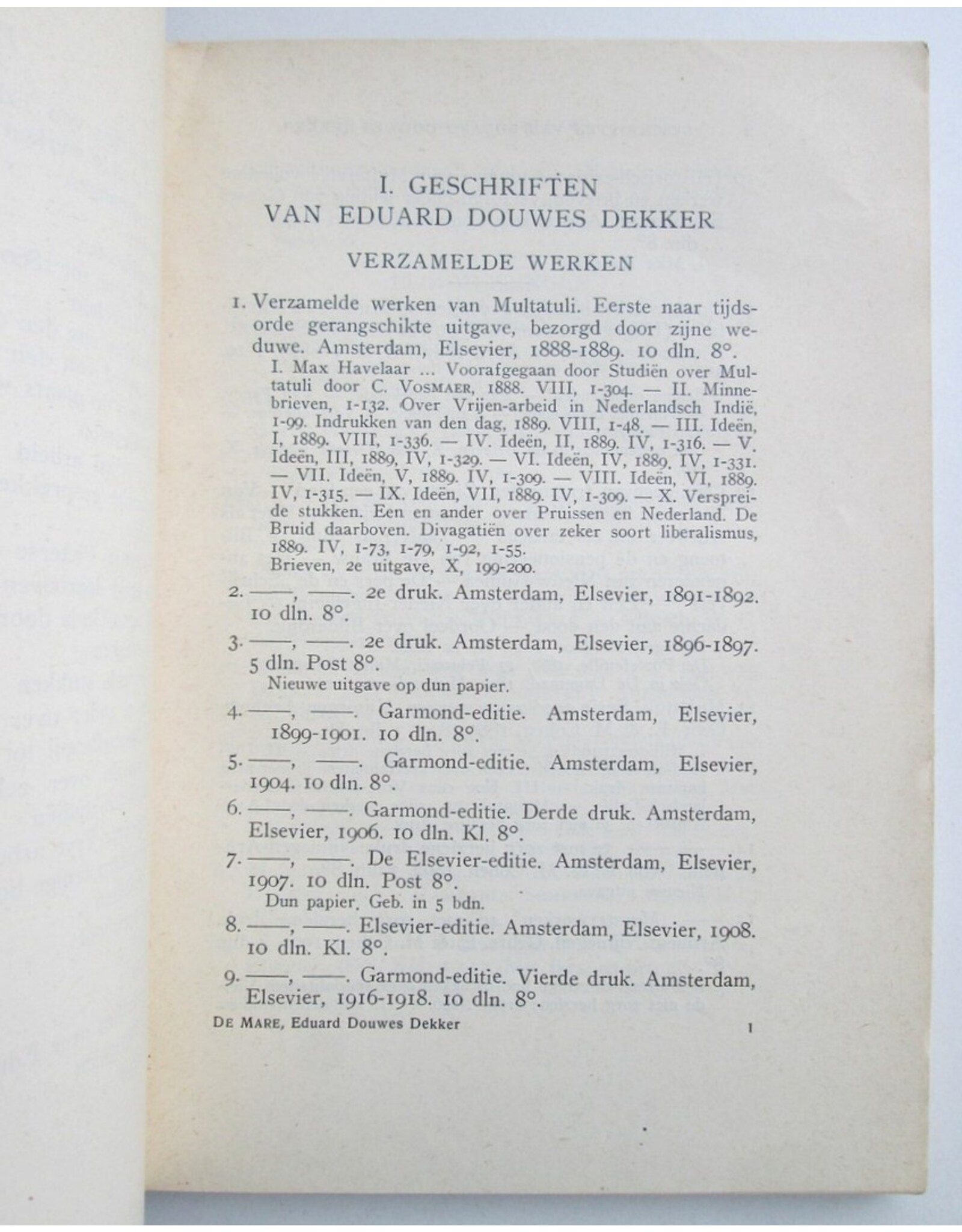 A.J. De Mare - Multatuli-Literatuur: Lijst der geschriften van en over Eduard Douwes Dekker