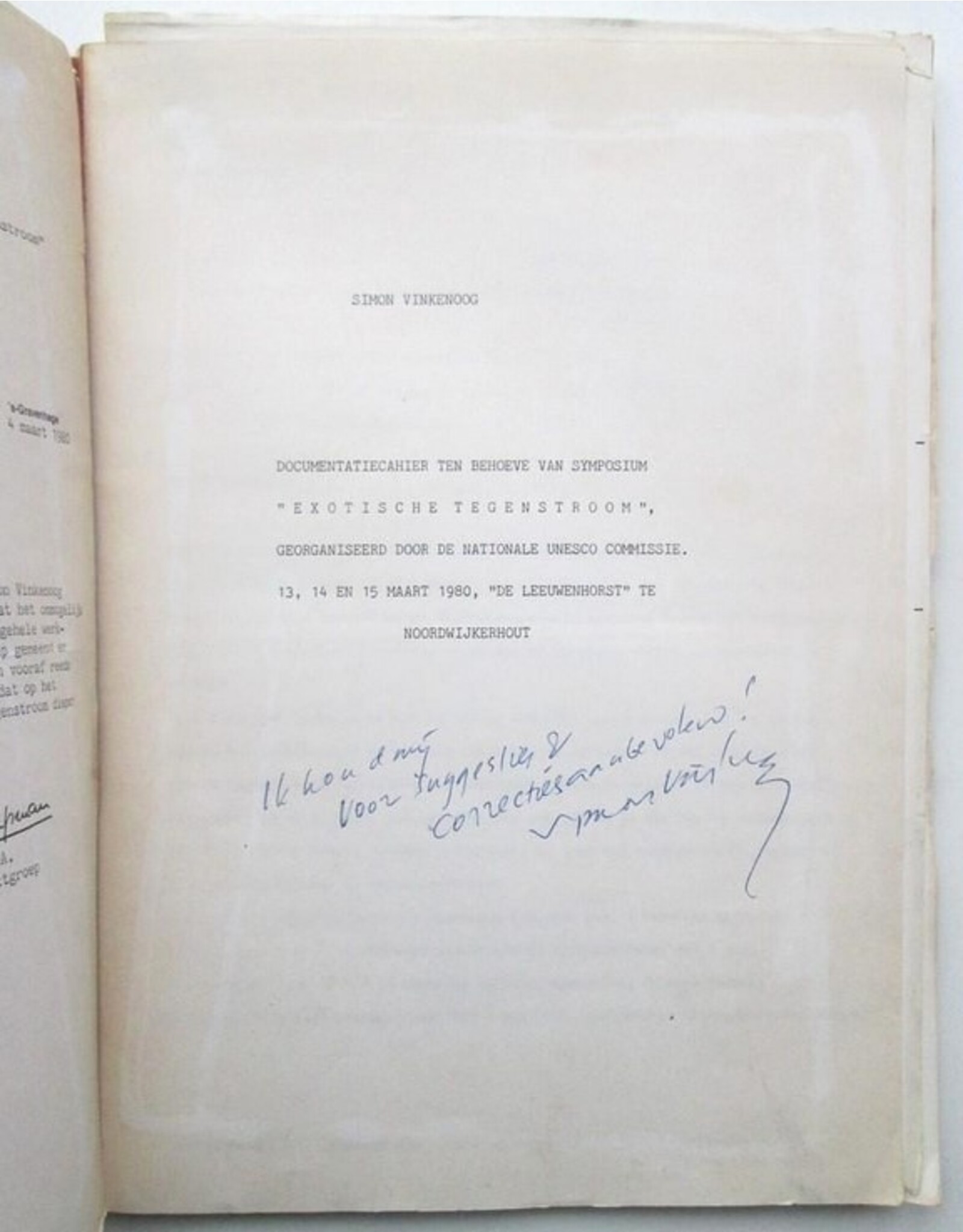 Simon Vinkenoog - Documentatiecahier ten behoeve van symposium "Exotische Tegenstroom". Georganiseerd door de nationale UNESCO commissie