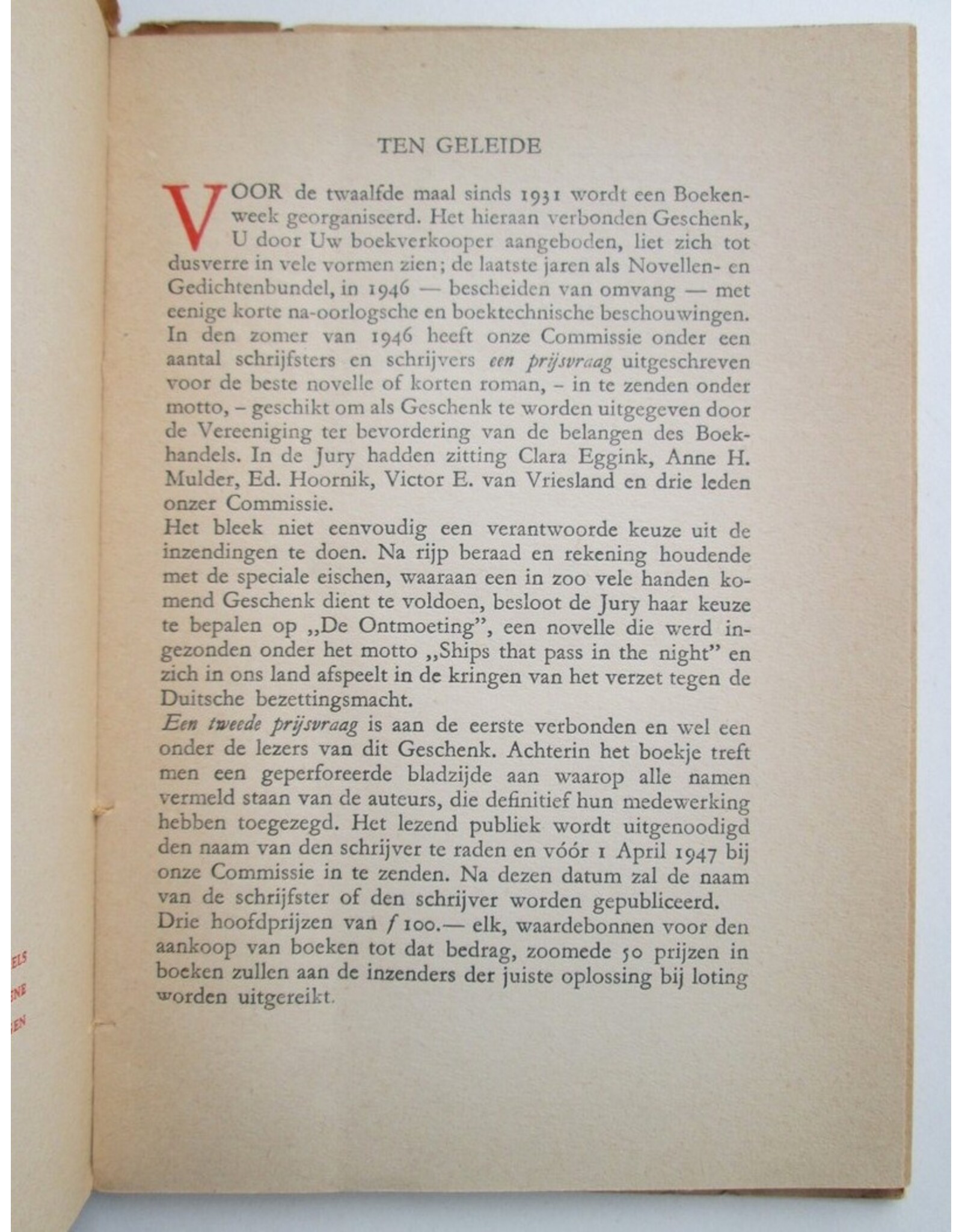 [Antoon Coolen] - De Ontmoeting. Geschenk ter gelegenheid van de Nederlandse Boekenweek 1-8 maart 1947