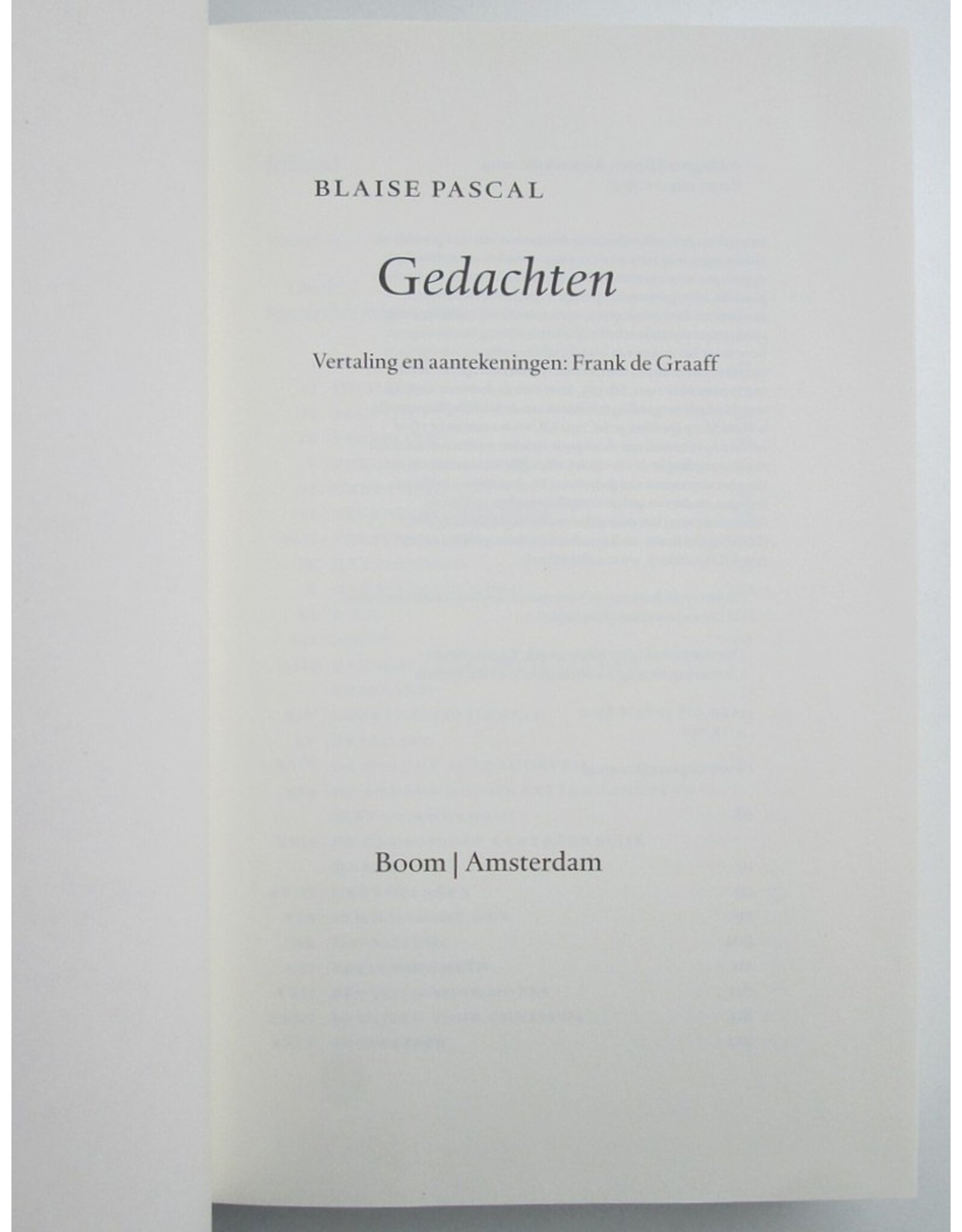 Blaise Pascal - Gedachten. Vertaling en aantekeningen: Frank de Graaff