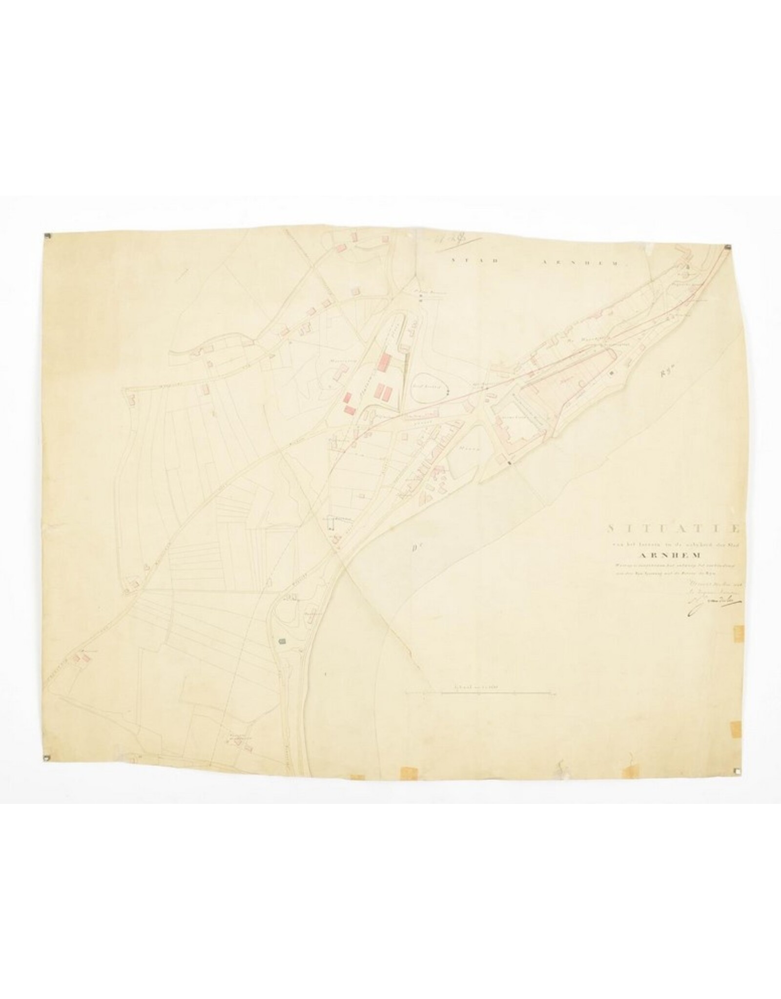 N.J. van Dalen - Situatie van het terrein in de nabyheid der Stad Arnhem [with] het ontwerp tot verbinding van den Ryn Spoorweg met de Rivier de Ryn [Schaal 1 : 2500]