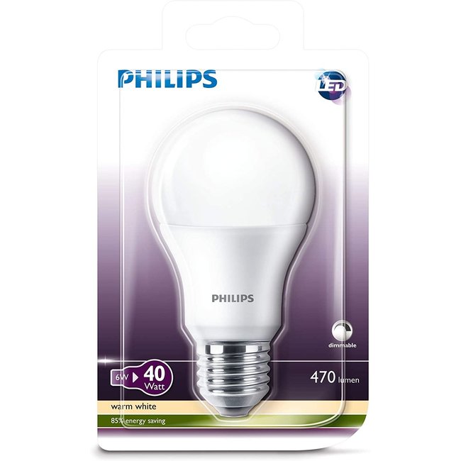 Philips E27 Led 6W 2700K 470lm - Dimbaar