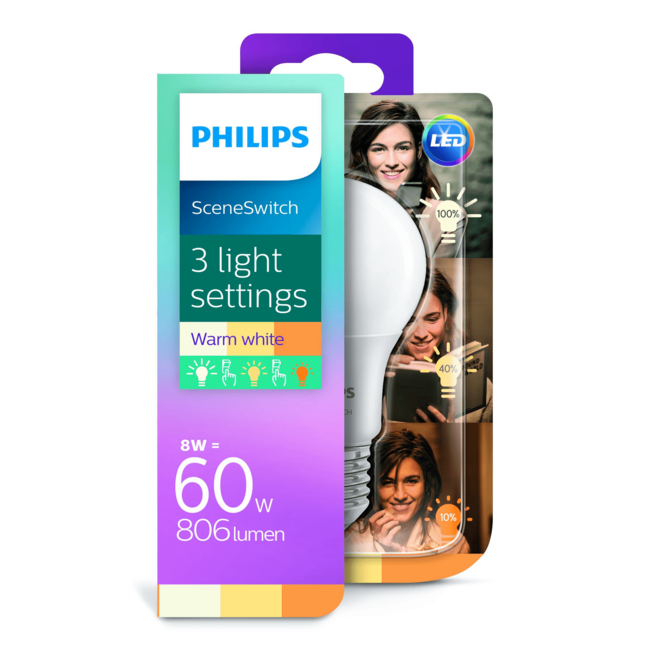 Philips E27 Led 8W 2700-2500-2200K 806lm - SceneSwitch