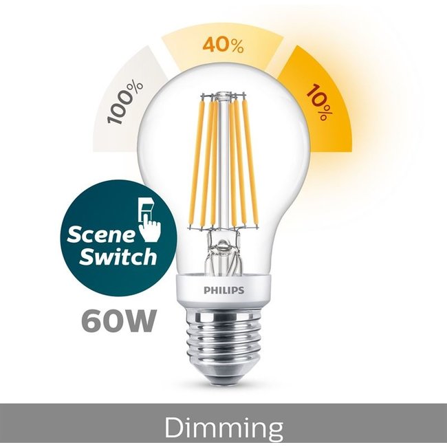 Philips E27 Led Filament 7,5W 2700-2500-2200K 806lm - SceneSwitch