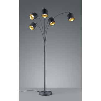 Trio Leuchten Vloerlamp Tommy 5L - Zwart/Goud