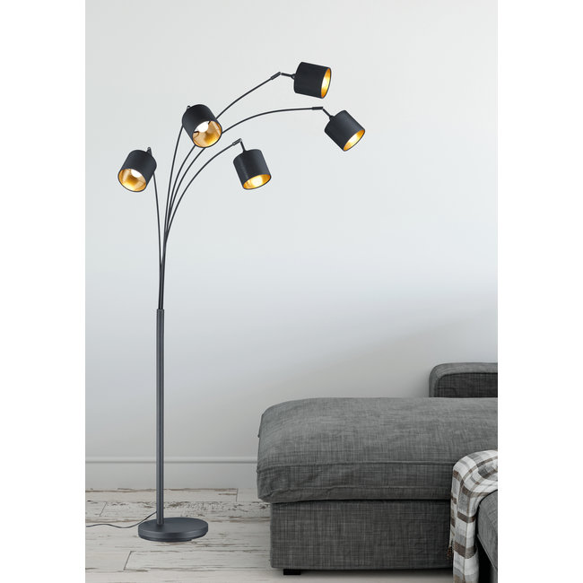 Trio Leuchten Vloerlamp Tommy 5L - Zwart/Goud