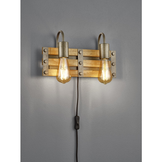 Trio Leuchten Wandlamp Khan 2L - Brons/Hout