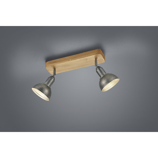 Trio Leuchten Plafondlamp Delhi 2L - Hout/Zilver