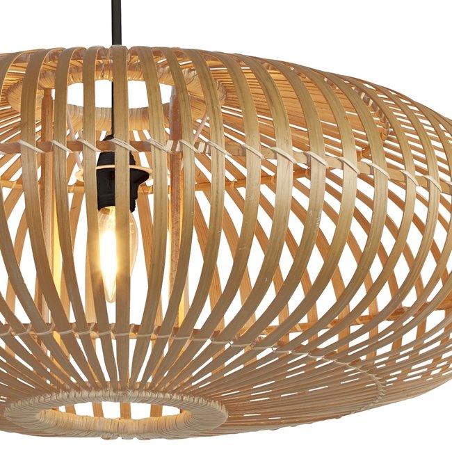 Searchlight Hanglamp Bali Drum Bamboo 60x16cm - Zwart/Rotan