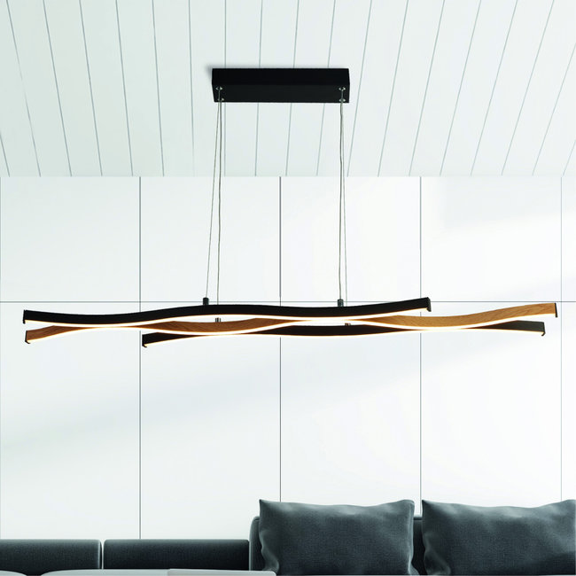 Searchlight Hanglamp Bloom - Zwart/Hout