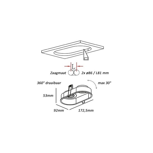 Artdelight Inbouwspot Rex 2L - Zwart