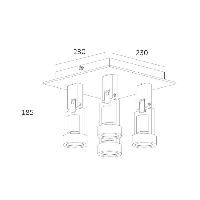 Artdelight Plafondlamp Tech 4L - Zwart