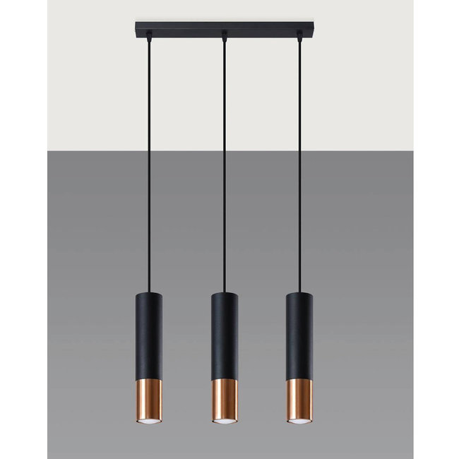 Sollux Hanglamp Loopez 3L - Zwart/Koper