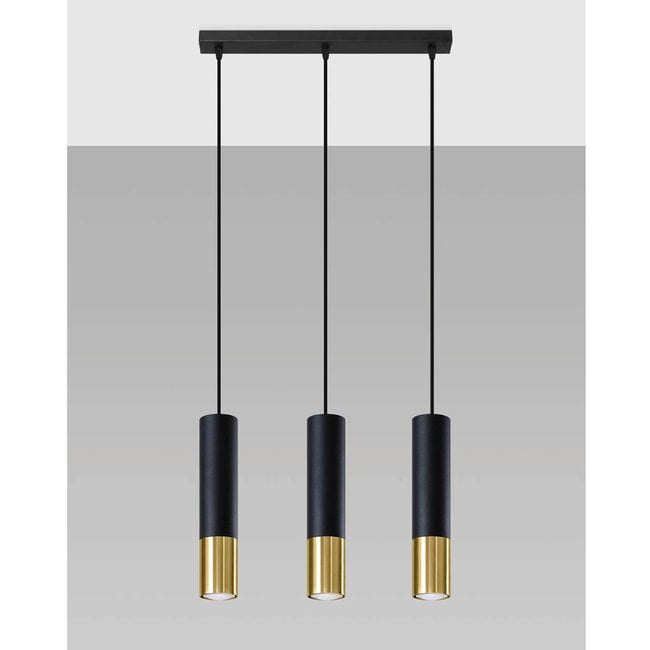 Sollux Hanglamp Loopez 3L - Zwart/Goud