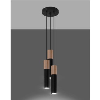 Sollux Hanglamp Pablo 3L - Zwart/Hout