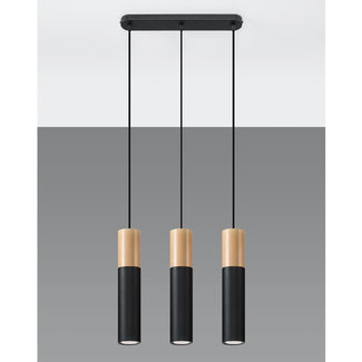 Sollux Hanglamp Pablo 3LS - Zwart/Hout