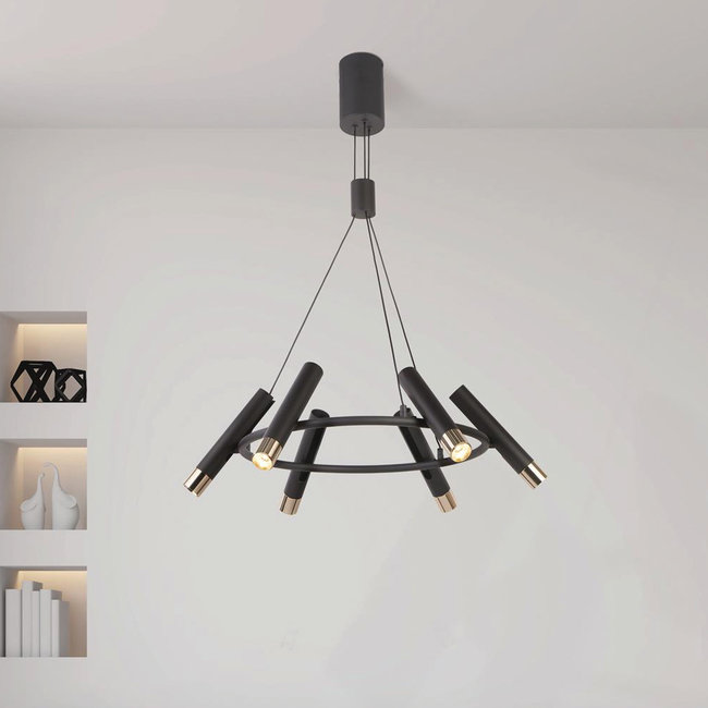 Searchlight Hanglamp Cylinder 6L - Zwart/Goud