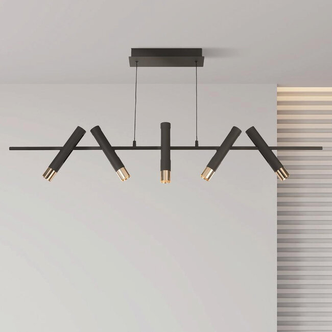 Searchlight Hanglamp Cylinder 5L - Zwart/Goud