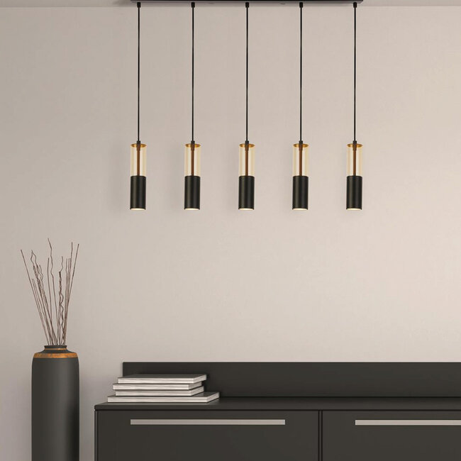 Searchlight Hanglamp Merrygold 5L - Zwart/Amber