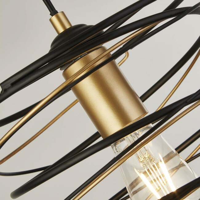 Searchlight Hanglamp Swirl 1L - Zwart/Goud