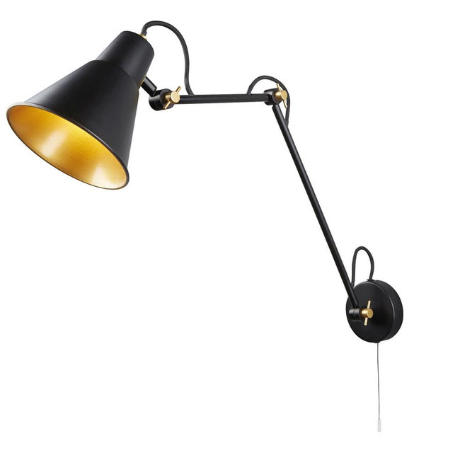Searchlight Wandlamp Swing Arm XL - Zwart/Goud