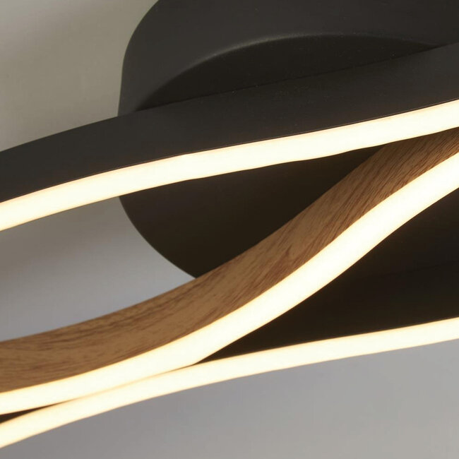 Searchlight Plafondlamp Bloom - Zwart/Hout