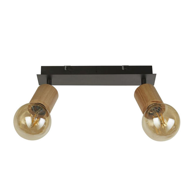Searchlight Plafondlamp Spinny 2L - Zwart/Hout