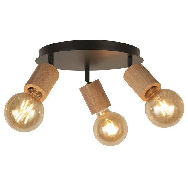 Searchlight Plafondlamp Spinny 3L - Zwart/Hout