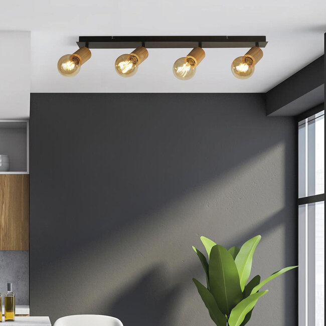 Searchlight Plafondlamp Spinny 4L - Zwart/Hout