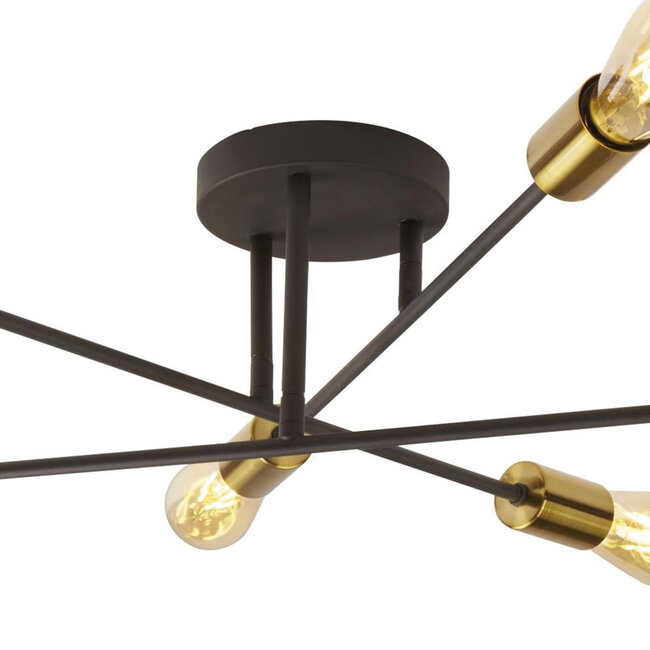 Searchlight Plafondlamp Armstrong 6L - Zwart/Goud