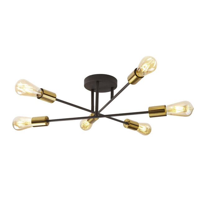 Searchlight Plafondlamp Armstrong 6L - Zwart/Goud