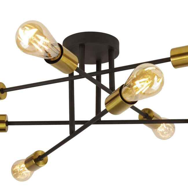 Searchlight Plafondlamp Armstrong 8L - Zwart/Goud
