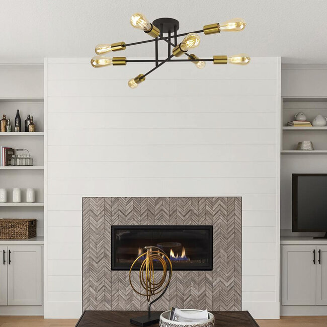 Searchlight Plafondlamp Armstrong 8L - Zwart/Goud