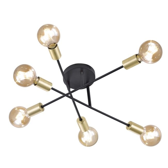 Trio Leuchten Plafondlamp Cross - Mat Zwart/Goud