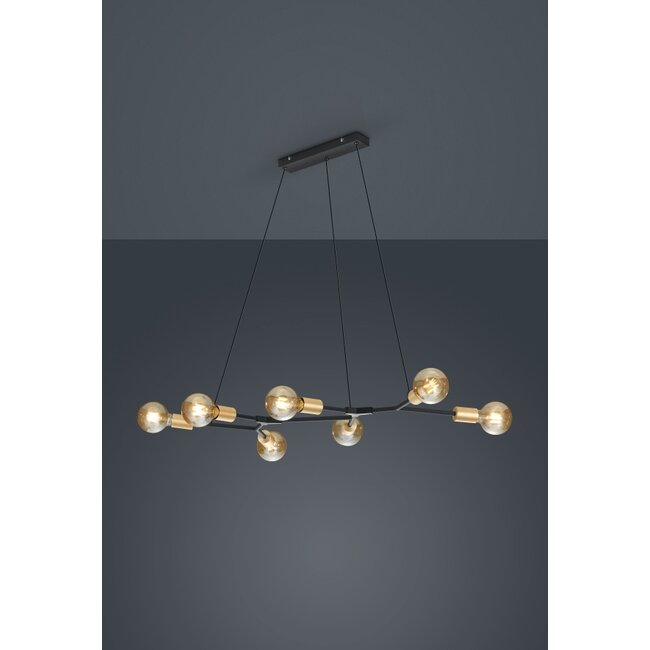 Trio Leuchten Hanglamp Cross 7L - Mat Zwart/Goud