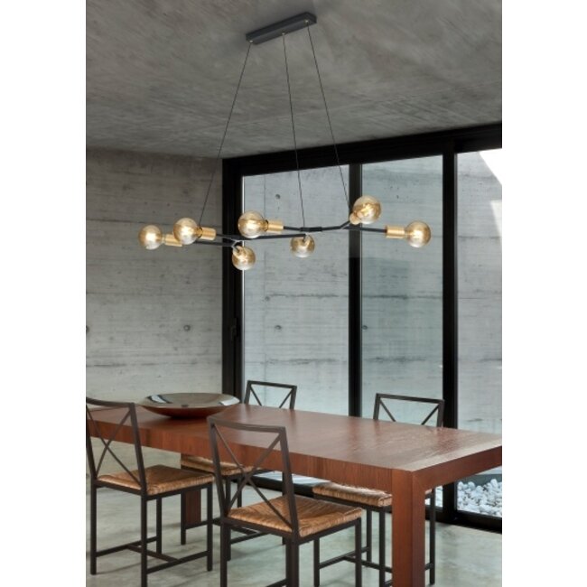 Trio Leuchten Hanglamp Cross 7L - Mat Zwart/Goud