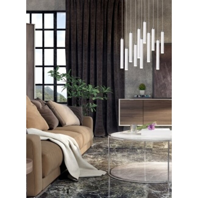 Trio Leuchten Hanglamp Tubular 11L Rond - Mat Wit