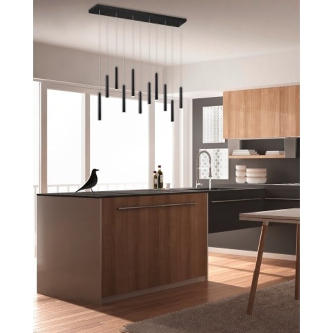 Trio Leuchten Hanglamp Tubular 11L - Mat Zwart