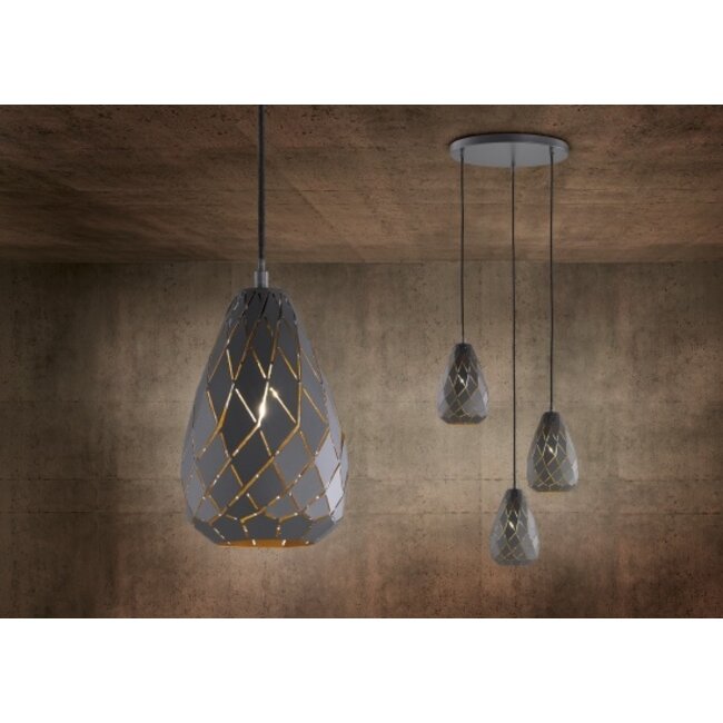 Trio Leuchten Hanglamp Onyx 3L - Antraciet/Goud