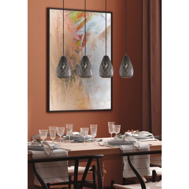 Trio Leuchten Hanglamp Onyx 4L - Antraciet/Goud