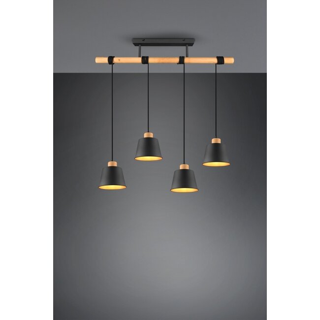Trio Leuchten Hanglamp Harris 4L - Mat Zwart/Goud