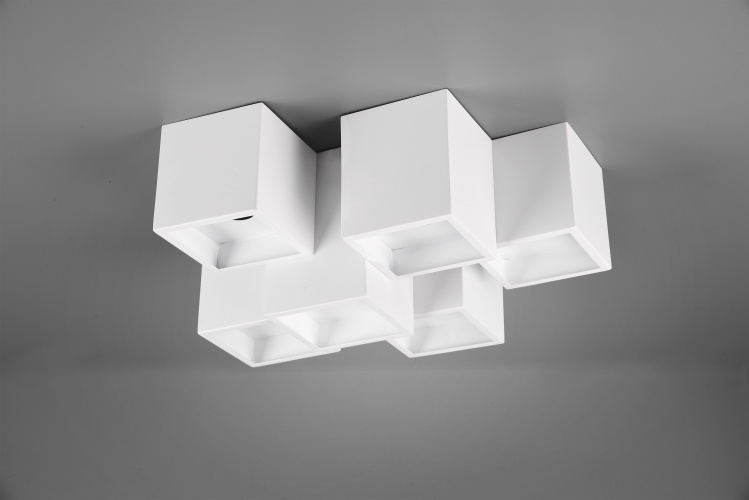 Trio Leuchten Plafondlamp Hotel 603900501, metaal nikkel mat, stoffen kap wit, excl. 5x E27
