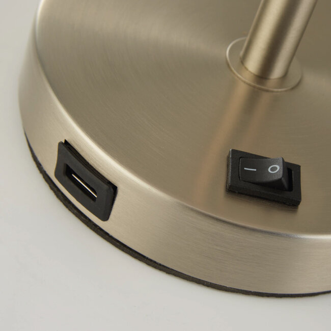 Searchlight Tafellamp Finn - Mat Staal/Taupe met USB