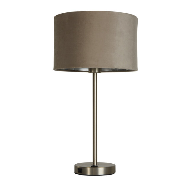 Searchlight Tafellamp Finn - Mat Staal/Taupe met USB