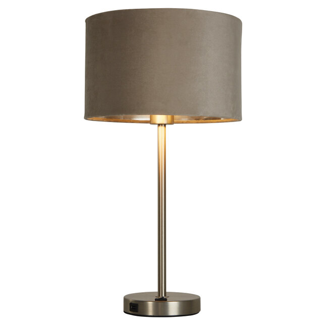 Searchlight Tafellamp Finn - Mat Staal/Taupe met USB