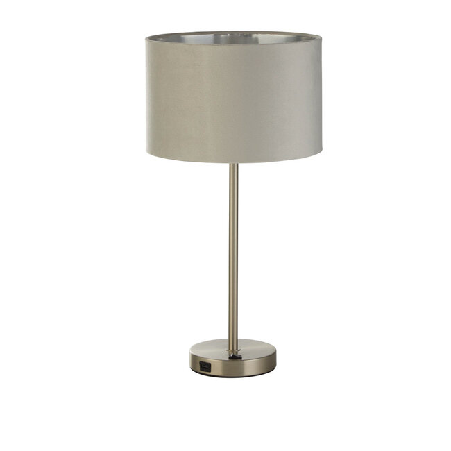 Searchlight Tafellamp Finn - Mat Staal/Licht Grijs met USB