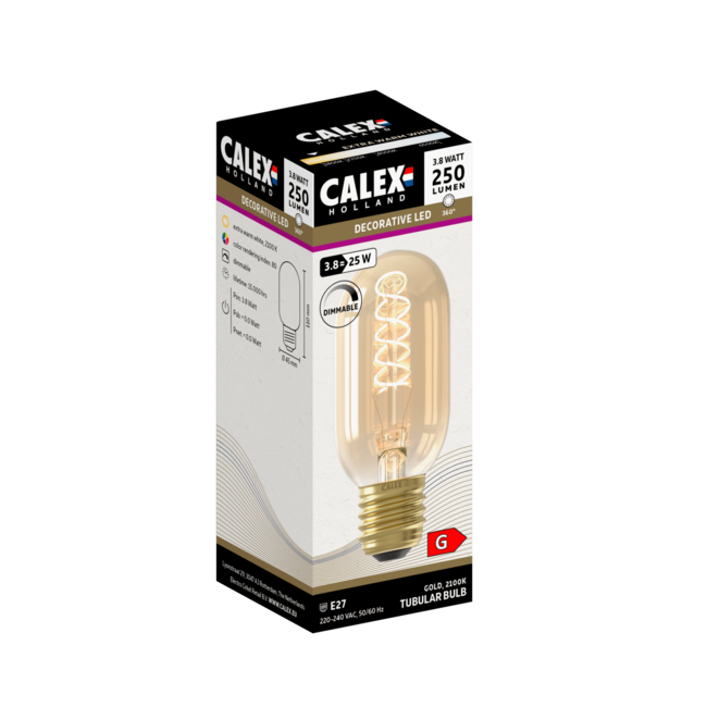 Calex E27 Led Filament Buis 110mm Gold 3,8W 2100K 200lm - Dimbaar