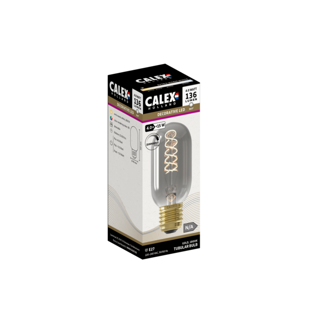 Calex E27 Led Filament Buis 110mm  Smoke 4W 1800K 136lm - Dimbaar