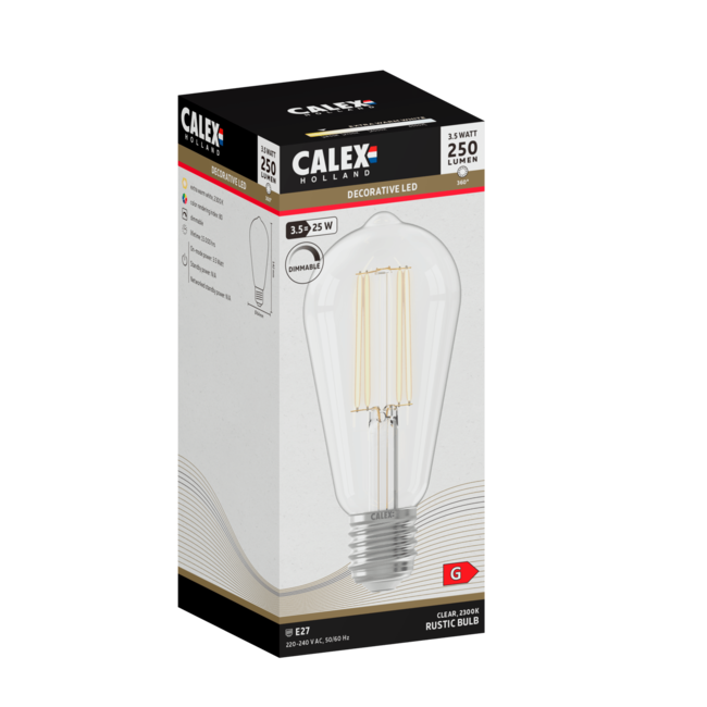 Calex E27 Led Filament Rustiek Clear 3,5W 2300K 250lm